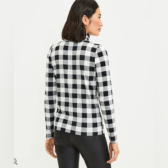 LOFT NWT Buffalo Plaid Long Sleeve Turtleneck - Black and White - Picture 3 of 3